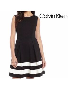 Calvin Klein Black and White Sleeveless A-Line Dress